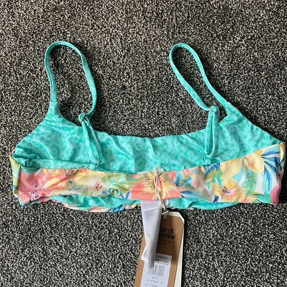 NWT Billabong Sweet Tropics Skinny Mini floral bikini top reversible surf swim - Picture 3 of 6